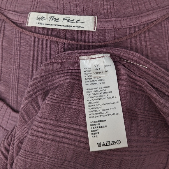 Free People Big Sur Top Long Tie Dyed Sleeves Scoop Neck Ribbed Knit Mauve L EUC - Picture 11 of 12